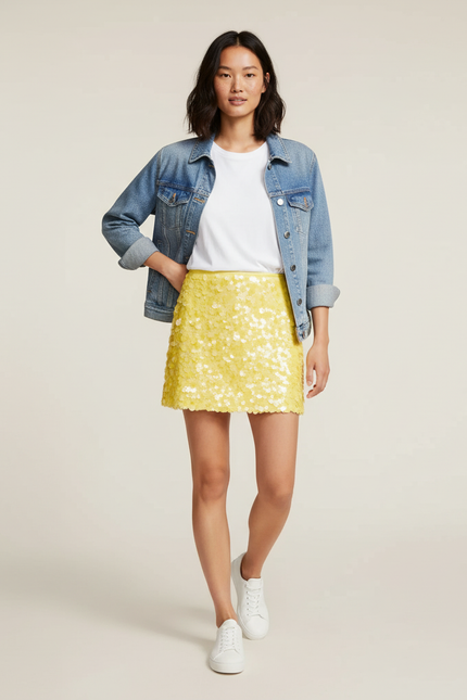 Jupe Paillette Jaune Mini Chic
