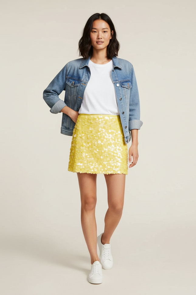 Jupe Paillette Jaune Mini Chic