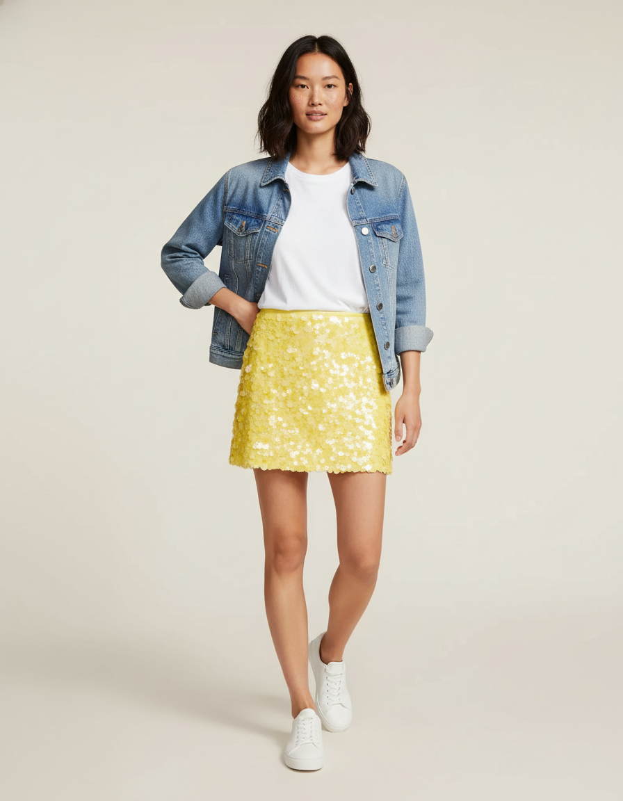 Jupe Paillette Jaune Mini Chic