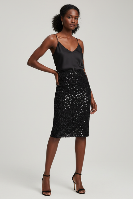 Jupe Paillette Noire Coupe Crayon Chic
