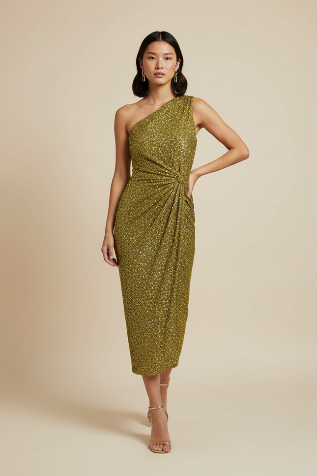 Jupe Paillette Dorée Drapée Élégante