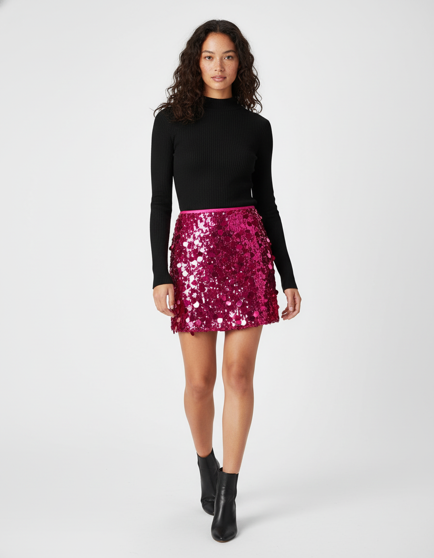 Jupe Paillette Fuchsia Mini Élégante