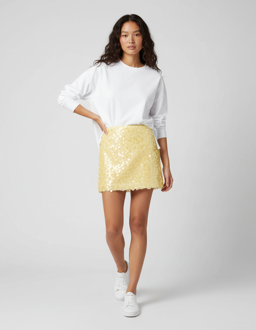 Jupe Paillette Jaune Mini Brillante