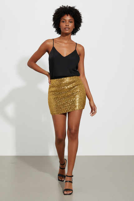 Jupe Paillette Dorée Mini Chic