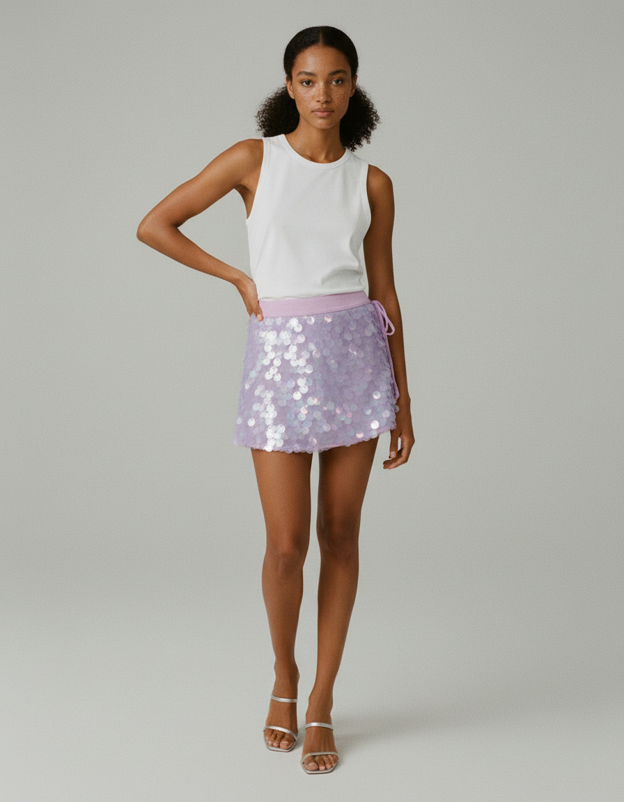 Jupe Paillette Lilas Portefeuille Chic