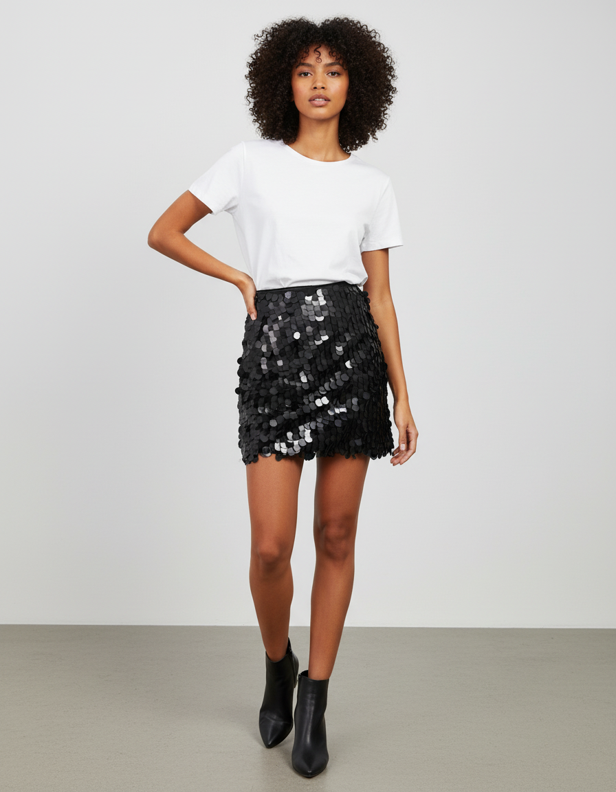 Jupe Paillette Noire Mini Sexy