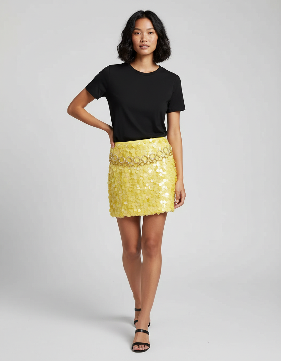 Jupe Paillette Jaune Mini Élégante