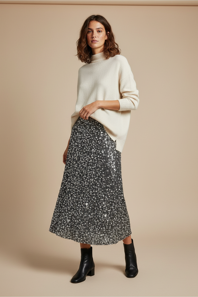 Jupe Paillette Noire Fluide Élégante