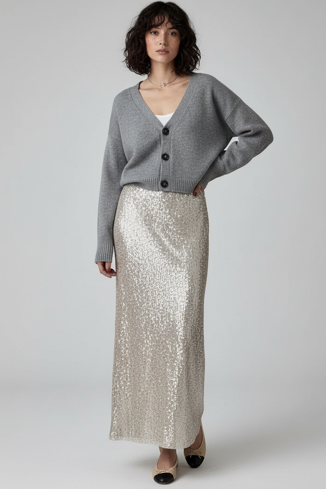 Jupe Paillette Dorée Longue Élégante