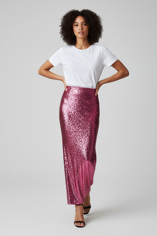 Jupe Paillette Rose Longue Élégante