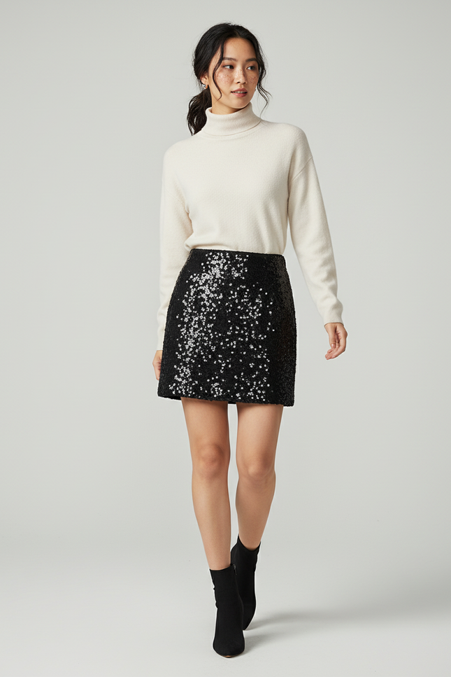 Jupe Paillette Noire Mini Chic