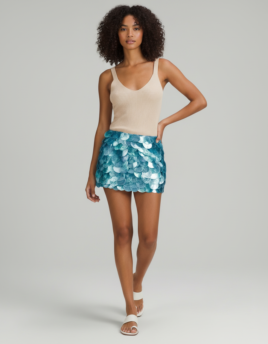Jupe Paillette Mini Bleu Turquoise Chic