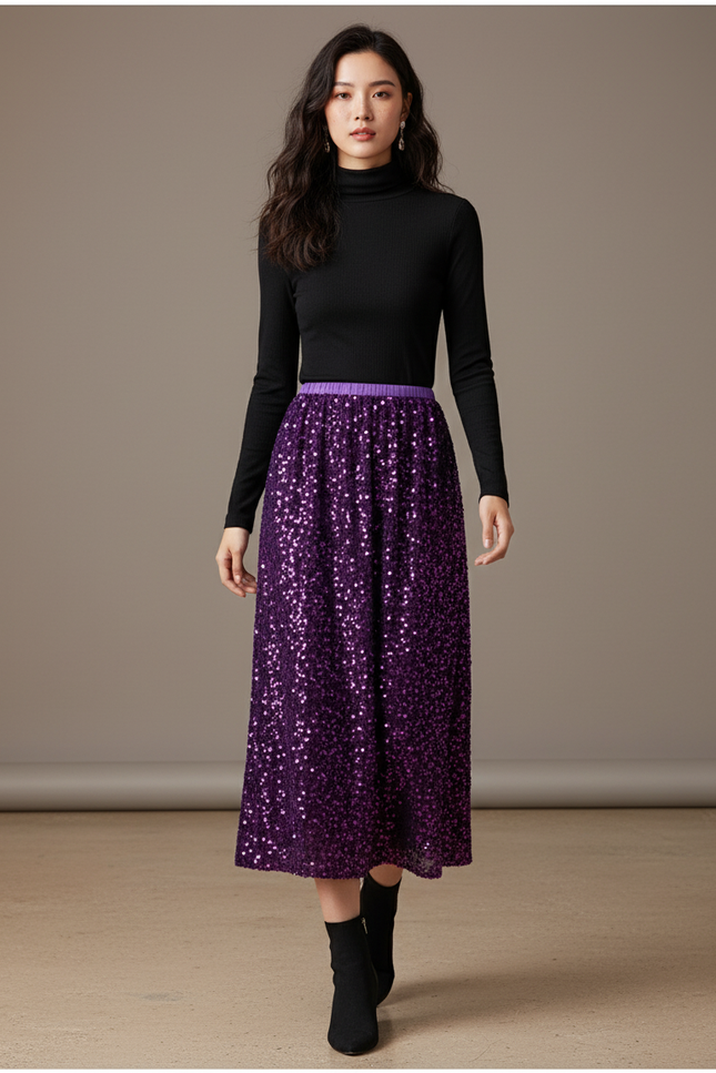 Jupe Paillette Violette Fluide Chic
