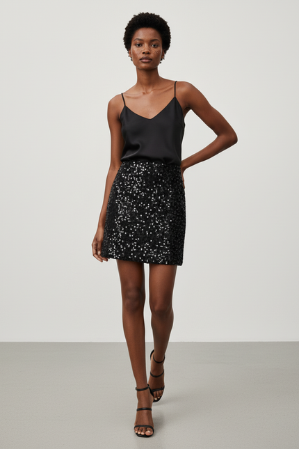Jupe Paillette Noire Courte Chic