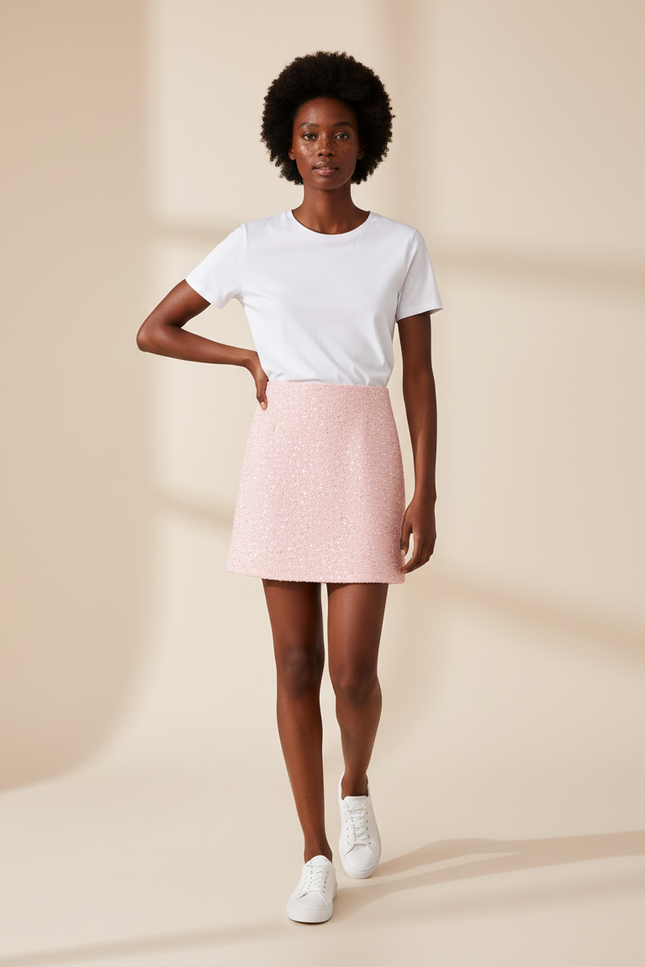 Jupe Paillette Tweed Rose Chic