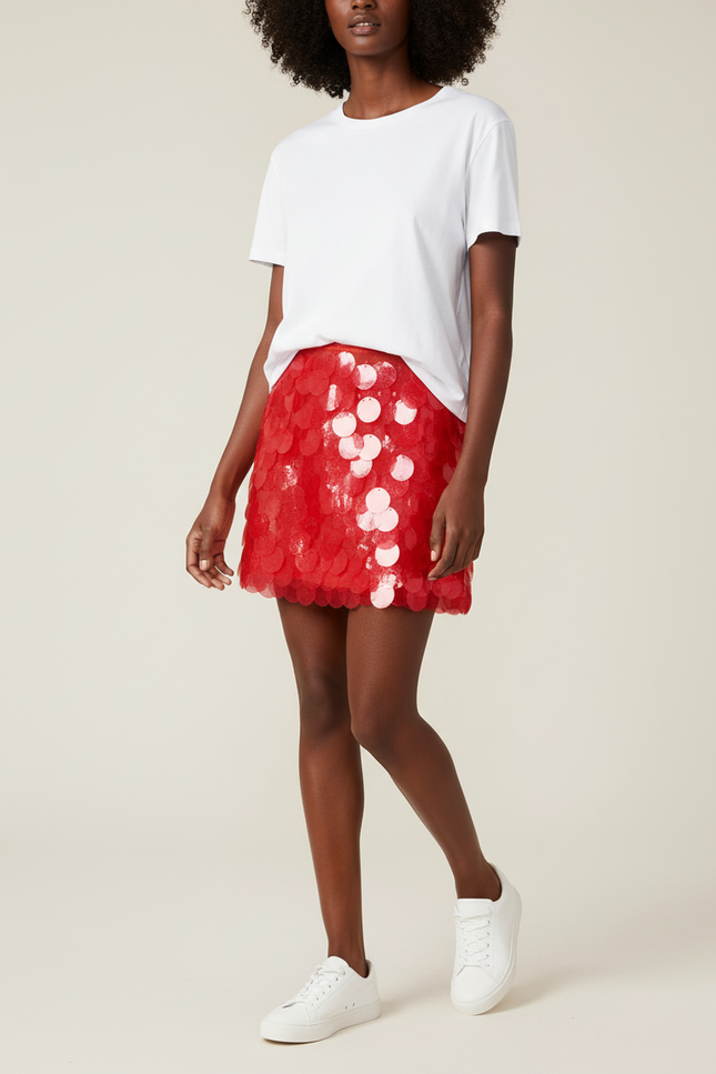 Jupe Paillette Rouge Mini Y2K