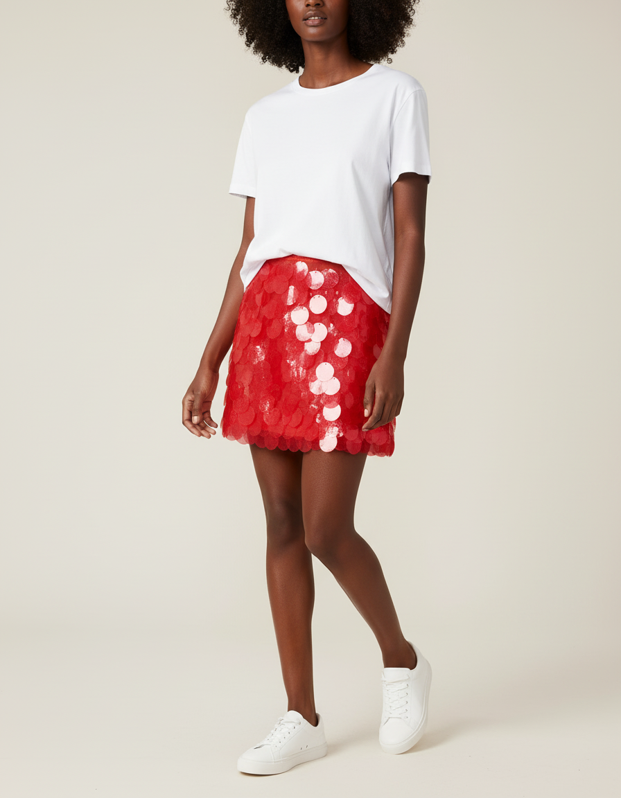 Jupe Paillette Rouge Mini Y2K
