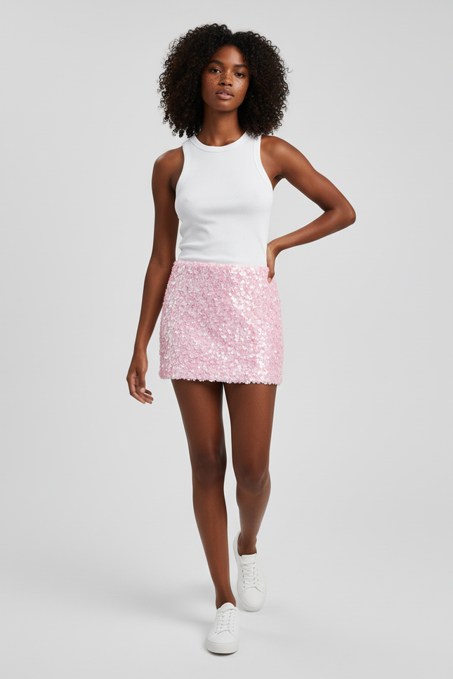 Jupe Paillette Rose Mini Sexy