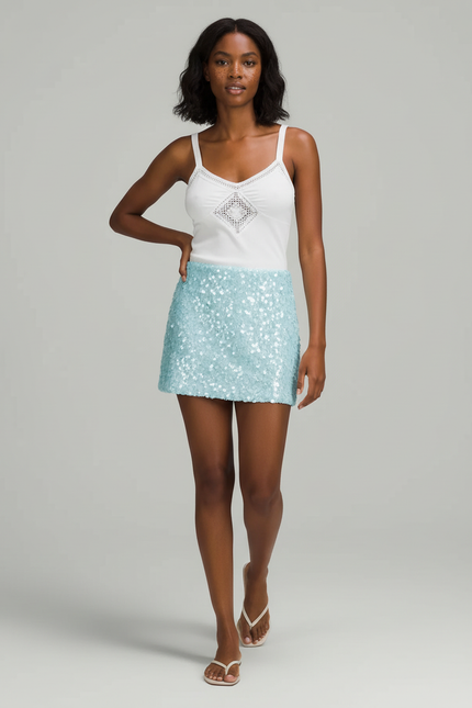 Jupe Paillette Bleu Clair Mini Chic
