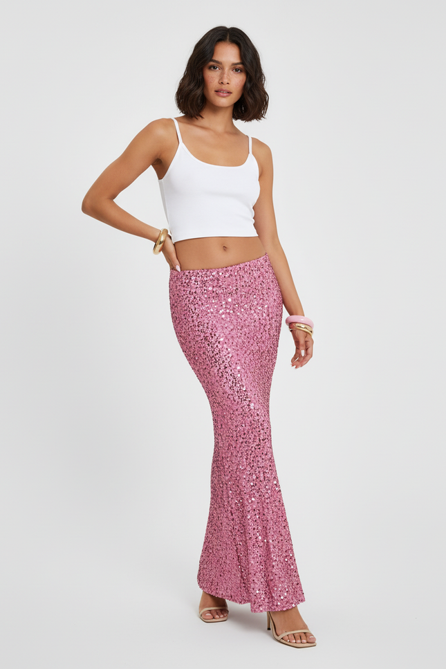 Jupe Paillette Rose Longue Élégante