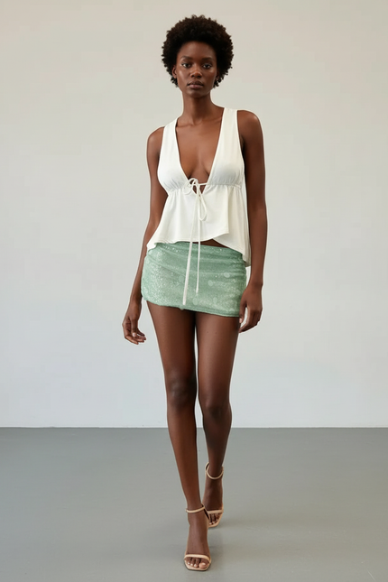 Jupe Paillette Vert Menthe Mini Chic