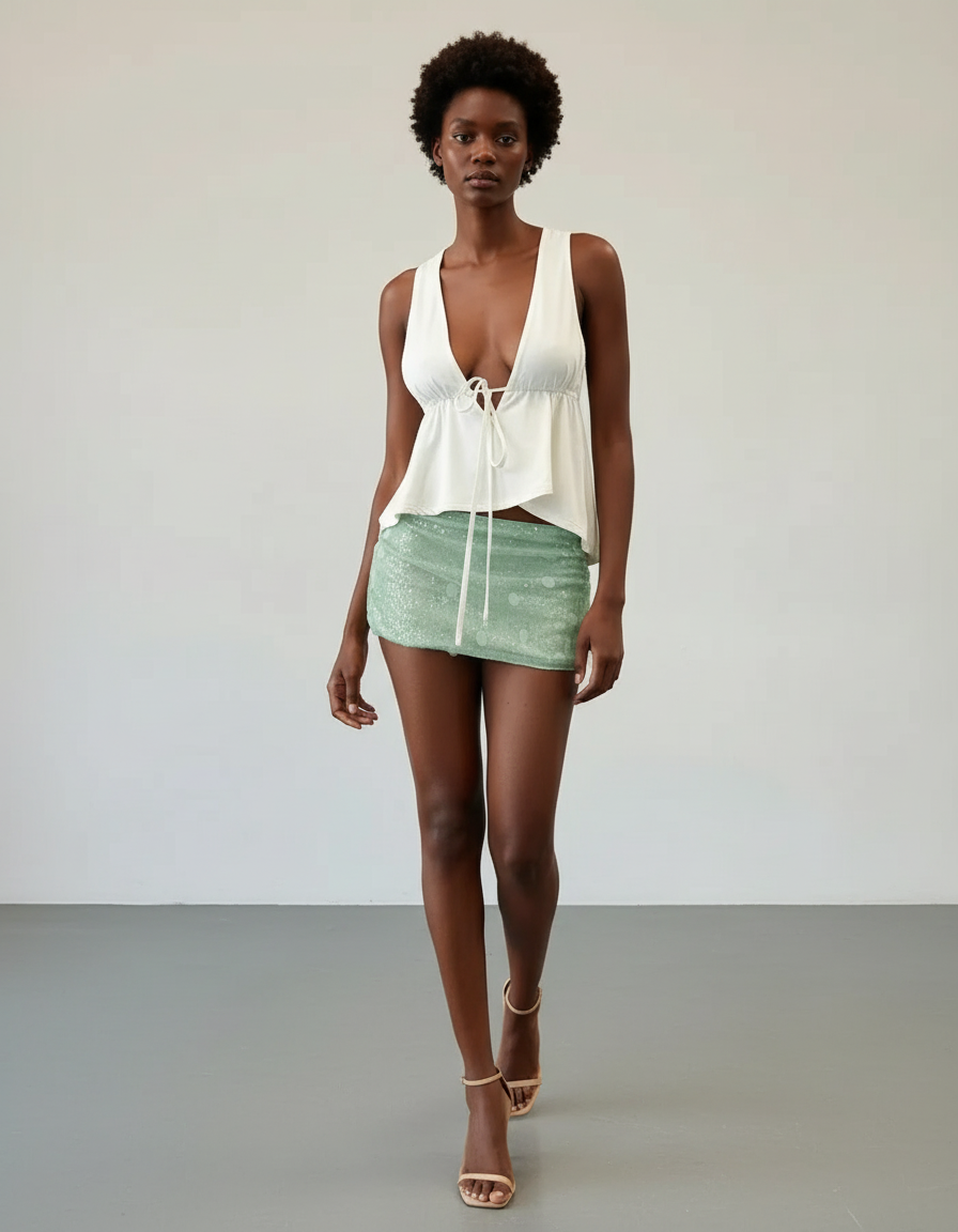Jupe Paillette Vert Menthe Mini Chic