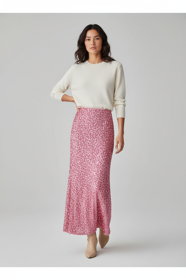 Jupe Paillette Rose Longue Élégante