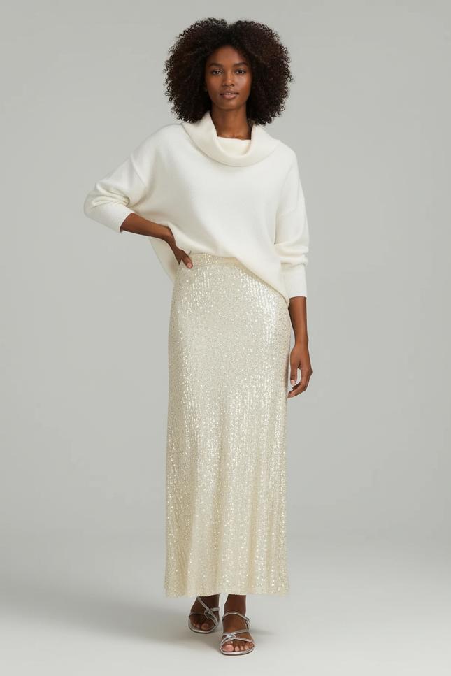 Jupe Paillette Dorée Longue Élégante