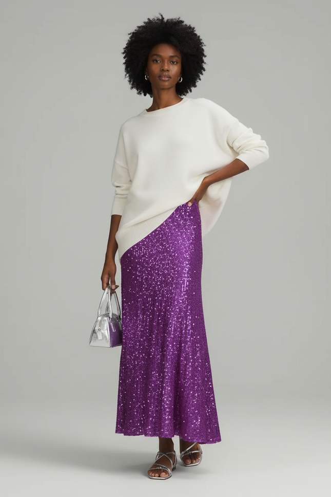 Jupe Paillette Violette Fluide Élégante