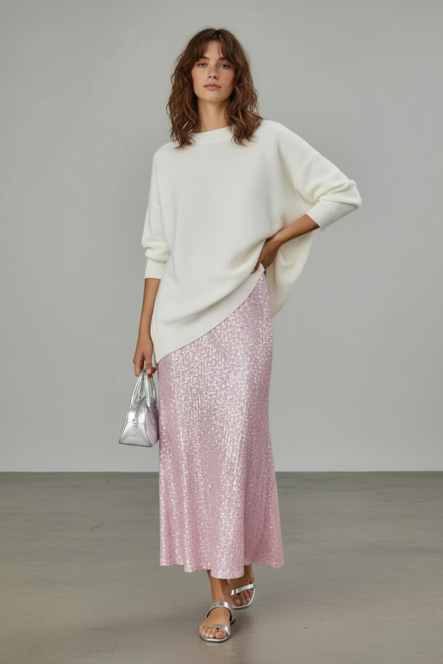 Jupe Paillette Rose Fluide Élégante