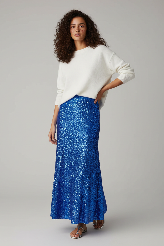 Jupe Paillette Bleue Longue Élégante