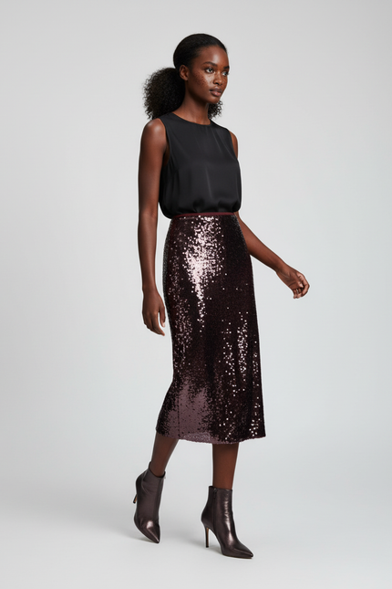 Jupe Paillette Rouge Midi Chic