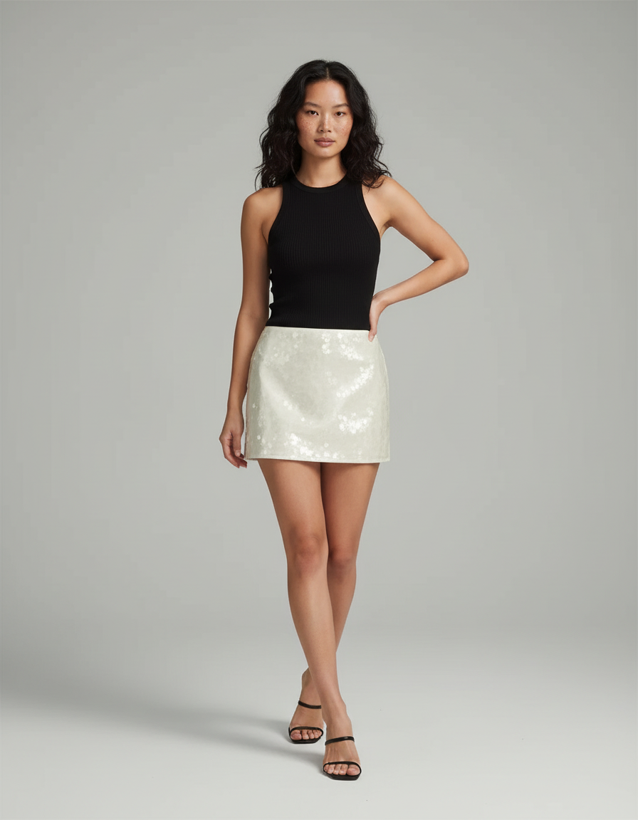 Jupe Paillette Blanche Mini Chic