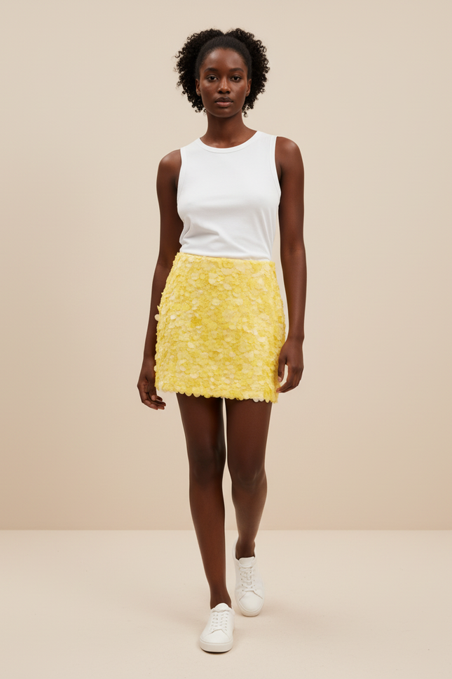 Jupe Paillette Jaune Mini Estivale
