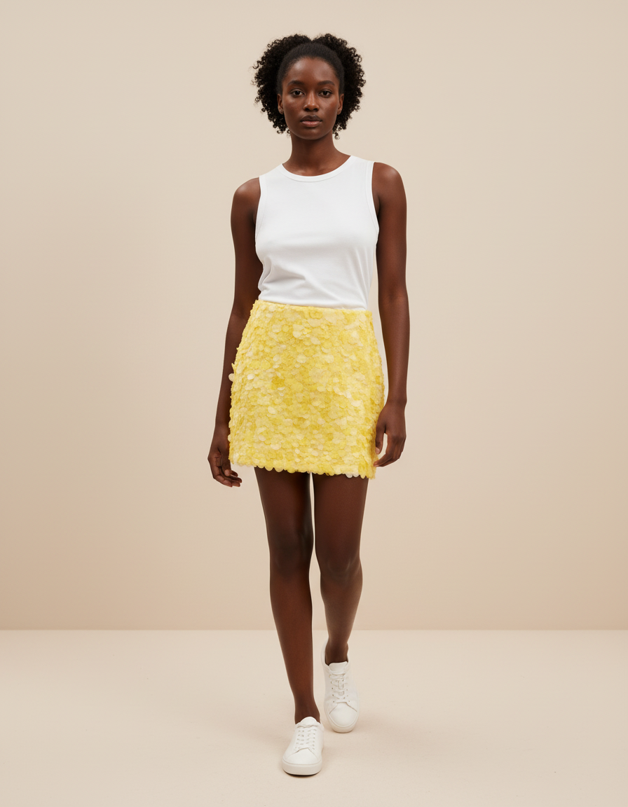 Jupe Paillette Jaune Mini Estivale
