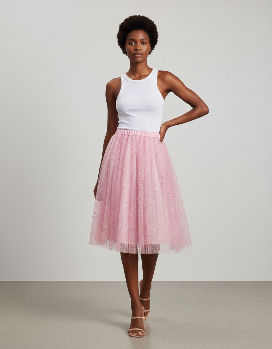 Jupe Paillette Rose Tulle Élégante