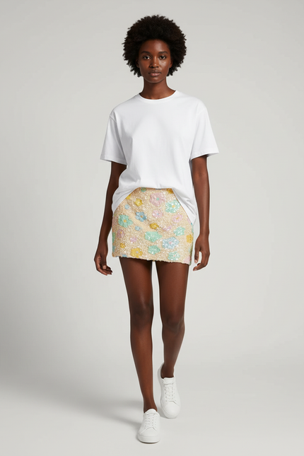 Jupe Paillette Mini Florale Chic
