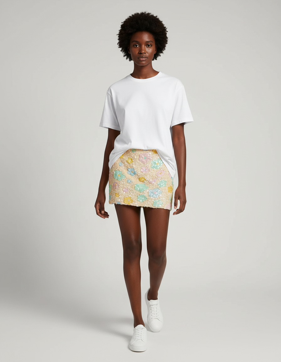 Jupe Paillette Mini Florale Chic