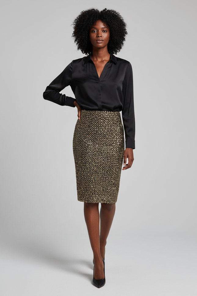 Jupe Paillette Dorée Coupe Crayon Chic