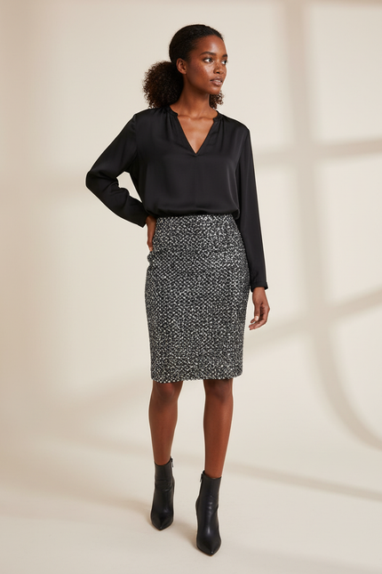 Jupe Paillette Droite Noir Et Blanc Chic