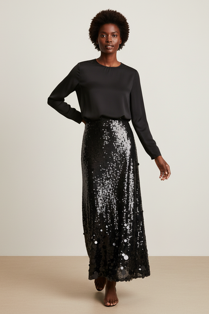 Jupe Paillette A-Line Longue Élégante