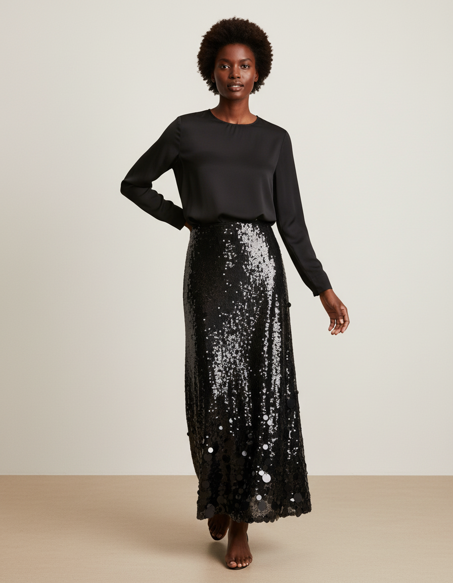 Jupe Paillette A-Line Longue Élégante