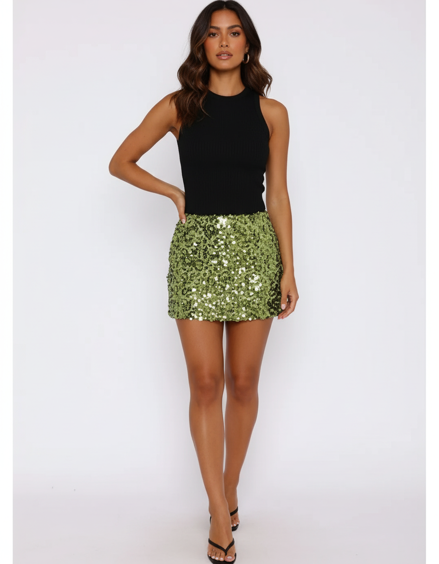 Jupe Paillette Verte Mini Chic