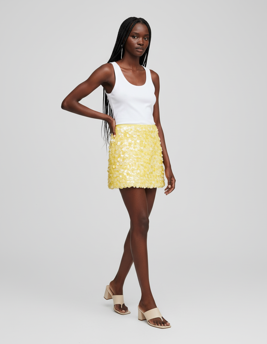 Jupe Paillette Jaune Mini Chic