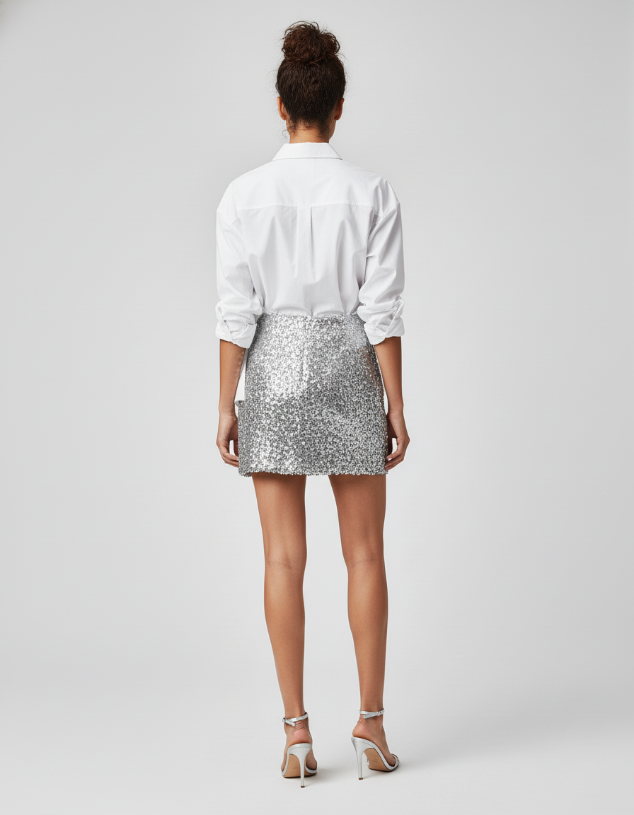 Jupe Paillette Argentée Mini Chic