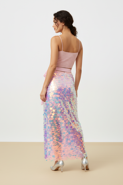 Jupe Paillette Irisée Fendue Chic