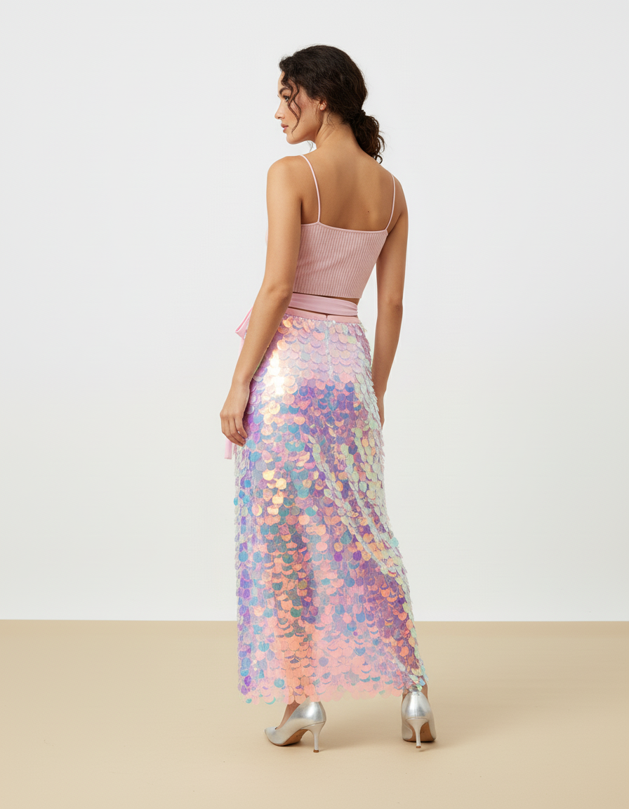 Jupe Paillette Irisée Fendue Chic