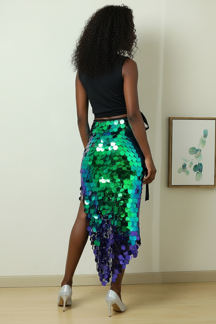 Jupe Paillette Asymétrique Irisée Chic