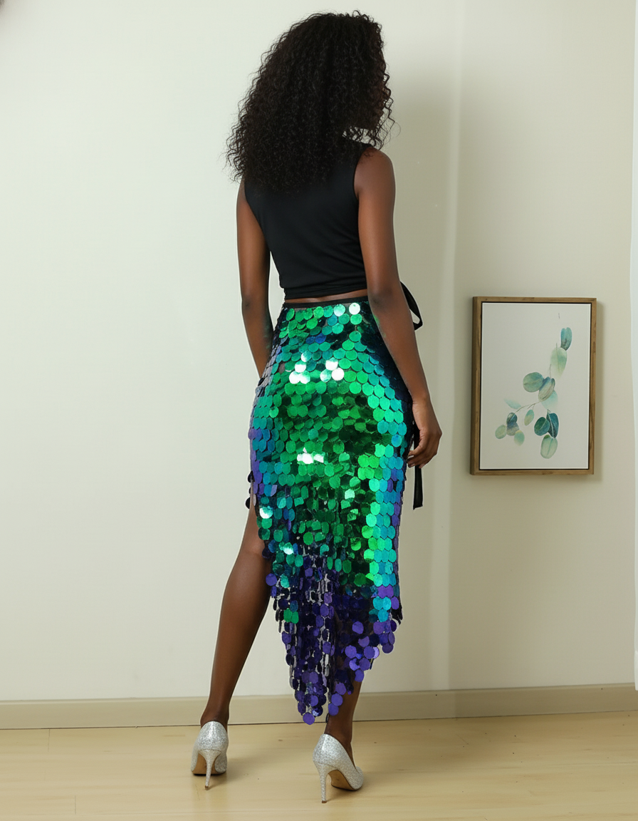 Jupe Paillette Asymétrique Irisée Chic