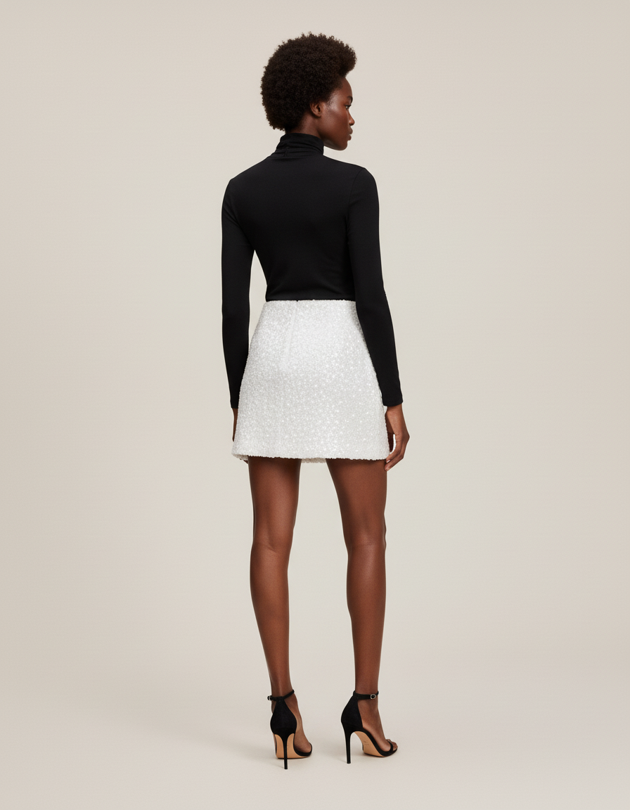 Jupe Paillette Mini Blanche Chic